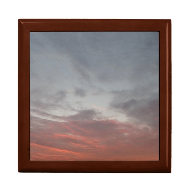 Pink clouds Tile Gift Box, Golden Oak Keepsake Box (Front)