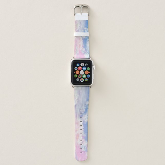 Pink Clouds Watercolor: Gradient Sky. Apple Watch Band (Front)