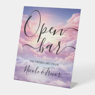 Pink Clouds Wedding Open Bar Pedestal Sign
