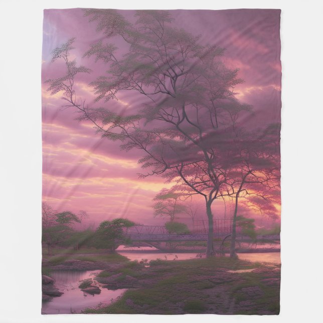 Pink Cloudy Sky  Fleece Blanket (Front)