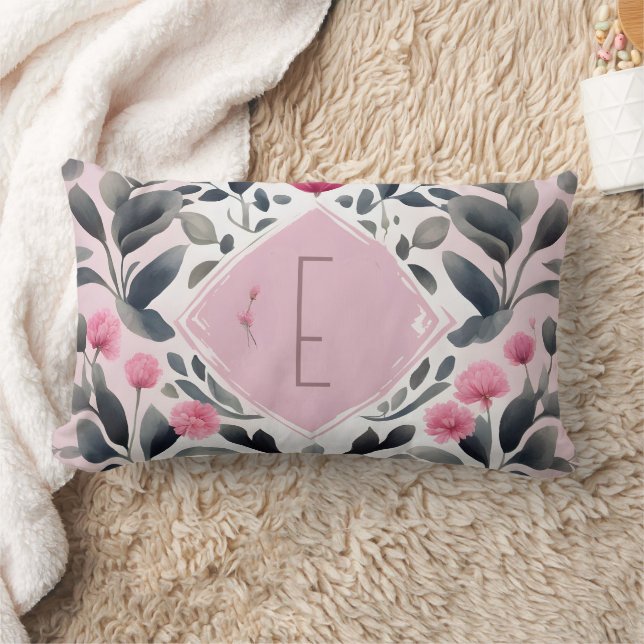 Pink Clover and Sage Monogram Lumbar Pillow (Blanket)