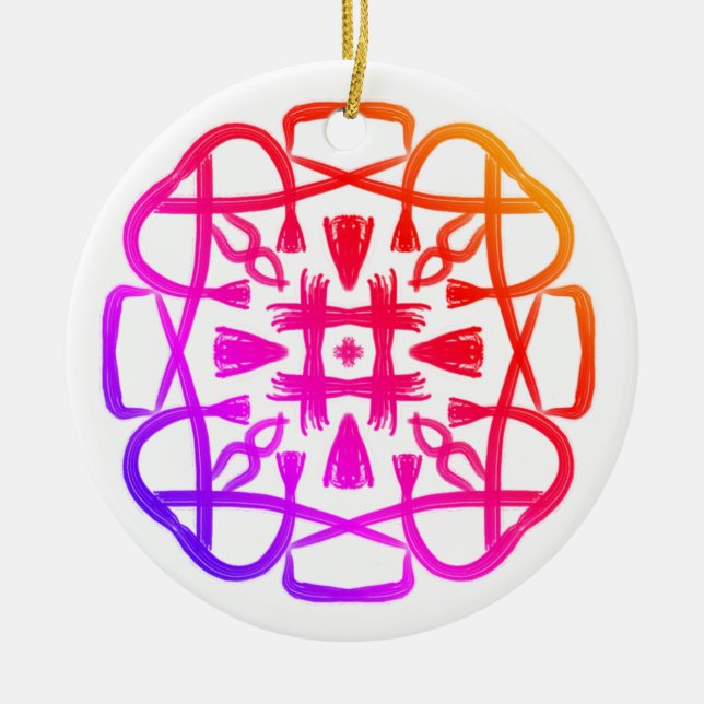 Pink Clover Crisscross Mandala #21  Ceramic Ornament (Front)
