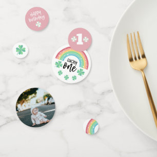 Pink Clover Rainbow Lucky One Photo 1st Birthday Confetti