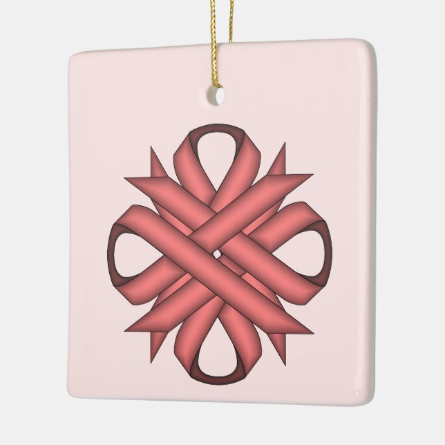 Pink Clover Ribbon by Kenneth Yoncich Ceramic Ornament (Left)
