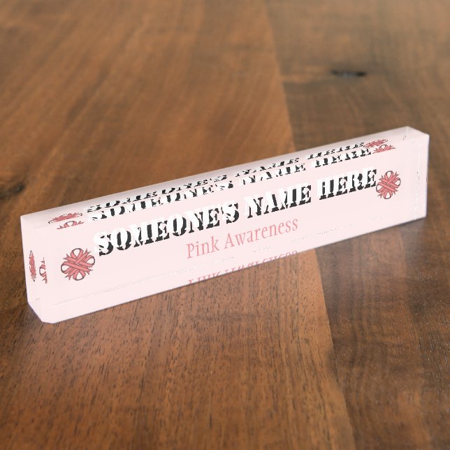 Pink Clover Ribbon by Kenneth Yoncich Name Plate (Side)