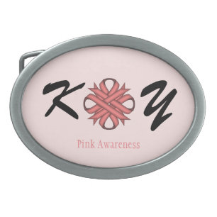 Pink Clover Ribbon by Kenneth Yoncich Oval Belt Buckle