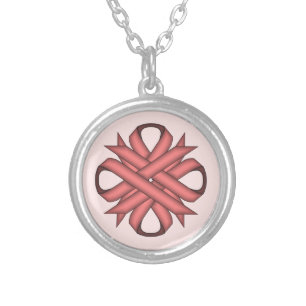 Pink Clover Ribbon by Kenneth Yoncich Silver Plated Necklace