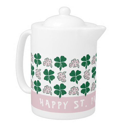 Pink Clover Shamrock Pattern St Patricks day Teapot