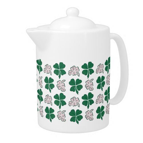 Pink Clover Shamrock Pattern St Patricks day Teapot