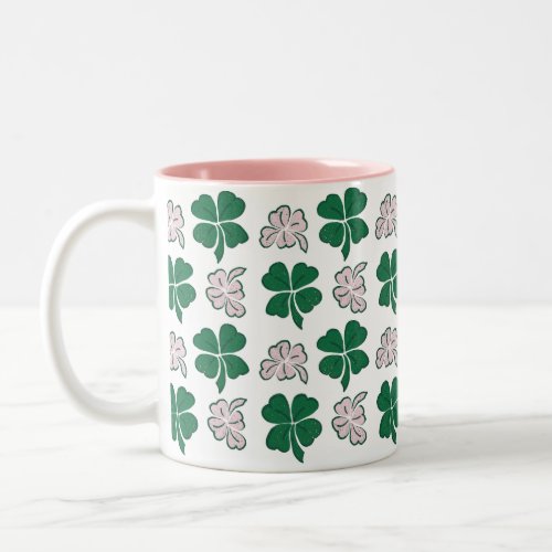Pink Clover Shamrock Pattern St Patricks day  Two_Tone Coffee Mug