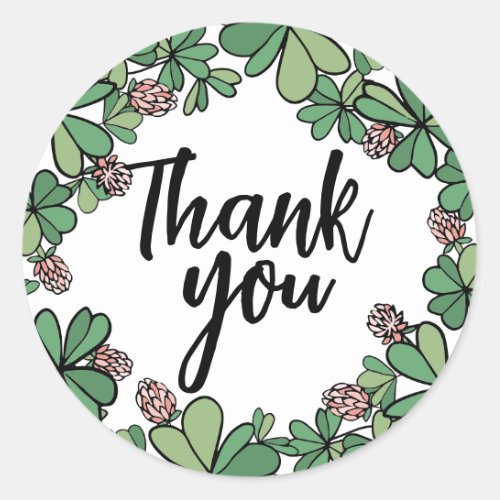 Pink Clover Wreath Lucky Thank You Classic Round Sticker