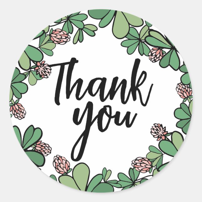 Pink Clover Wreath Lucky Thank You Classic Round Sticker (Front)