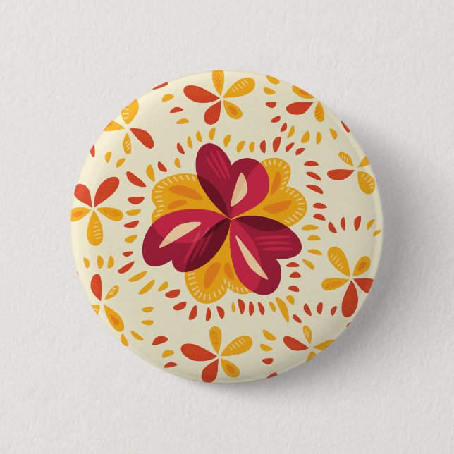 Pink Clovers Abstract With Orange Yellow Accents  Pinback Button (Front)