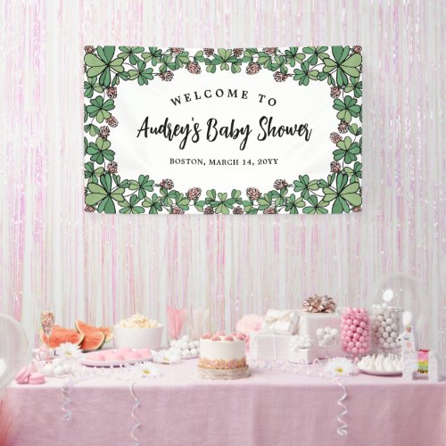 Pink Clovers Girl Baby Shower Welcome Banner