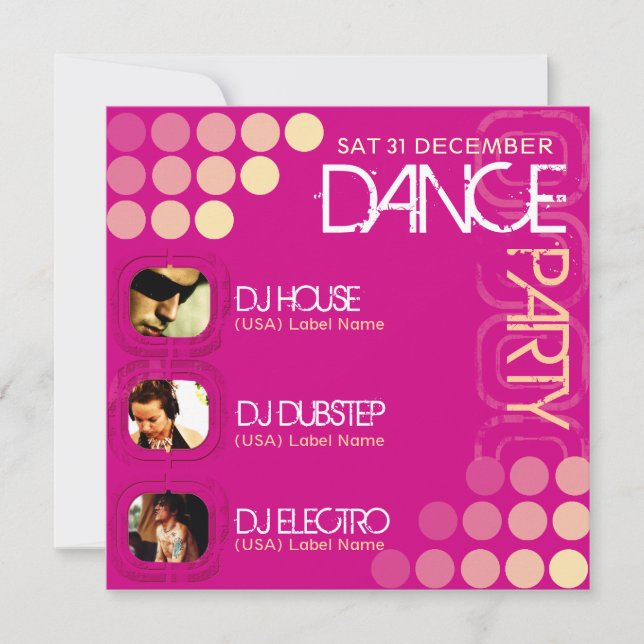 Pink Club DJ Dance Party Photo template Invitation (Front)