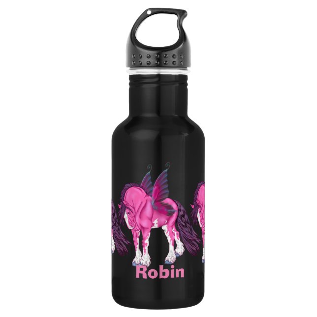 Pink Clydesdale Fantasy Fairy Horse Stainless Steel Water Bottle (Front)