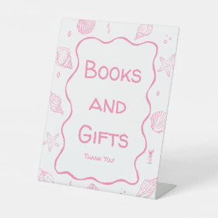 Pink Coastal Baby Shower Books and Gifts  Pedestal Sign