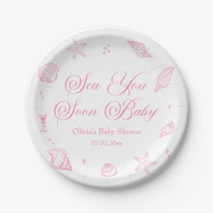 Pink Coastal Baby Shower Sea You Soon Baby Paper Plates