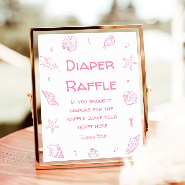 Pink Coastal Beach Baby Shower Diaper Raffle  Poster (Creator Uploaded)