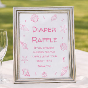 Pink Coastal Beach Baby Shower Diaper Raffle Poster