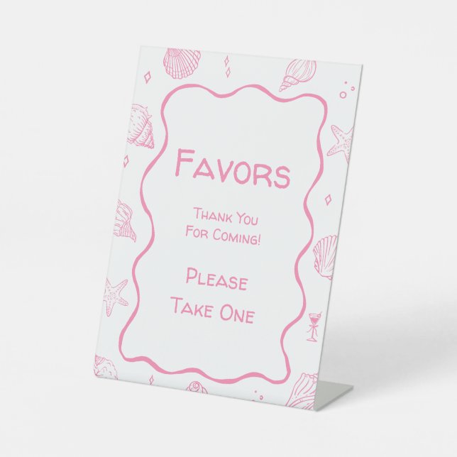 Pink Coastal Beach Baby Shower Favor  Pedestal Sign (Front)