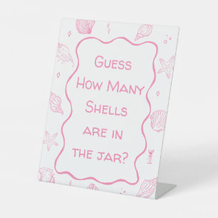 Pink Coastal Beach Baby Shower Guess How Many Pedestal Sign