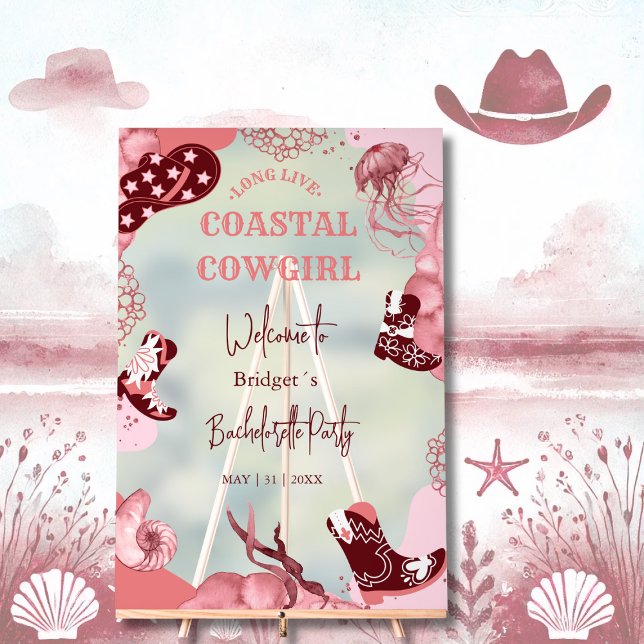 pink coastal cowgirl bachelorette welcome party acrylic sign (Creator Uploaded)