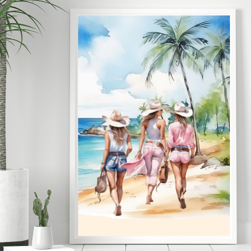 Pink Coastal Cowgirls Tropical Island  Poster