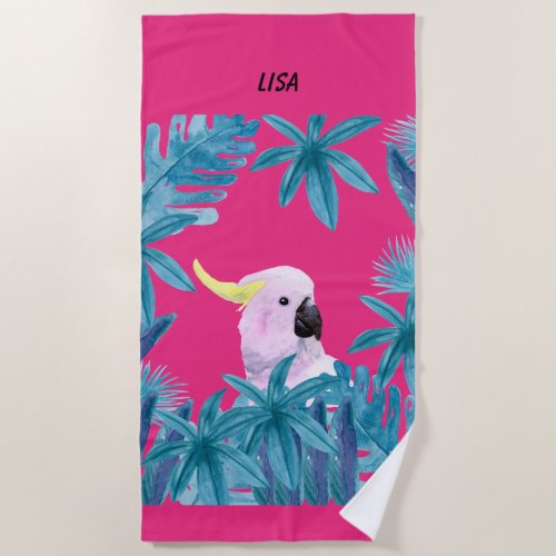 Pink cockatoo customizable Beach Towel