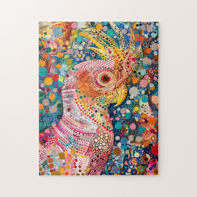 Pink Cockatoo in Aborigine Dot Art Style Jigsaw Puzzle (Vertical)