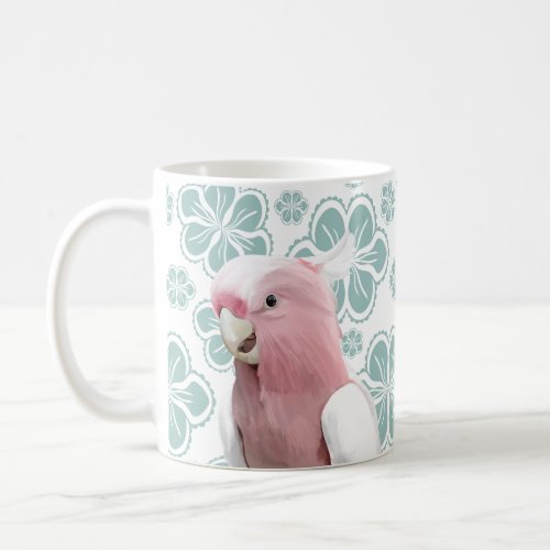 Pink Cockatoo on Blue Flowers Coffee Mug