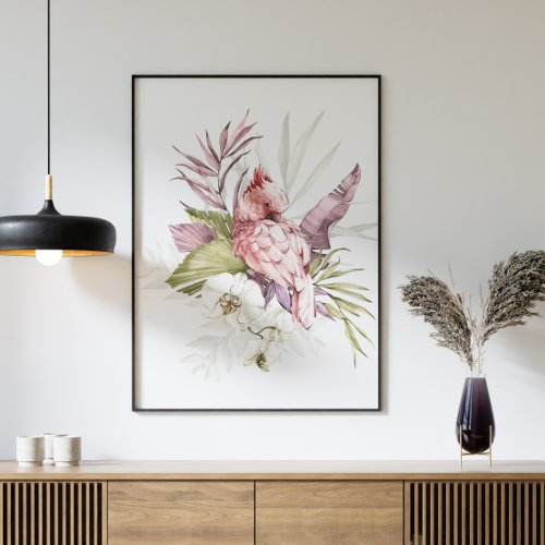 Pink Cockatoo Parrot Watercolor Art Poster