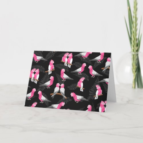 Pink cockatoos bird pattern holiday card