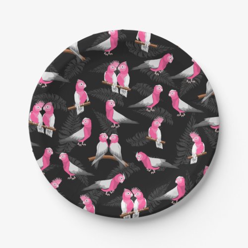 Pink cockatoos bird pattern paper plates