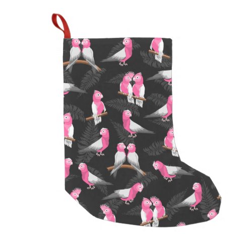 Pink cockatoos bird pattern small christmas stocking