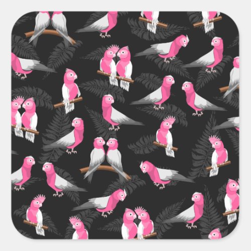 Pink cockatoos bird pattern square sticker