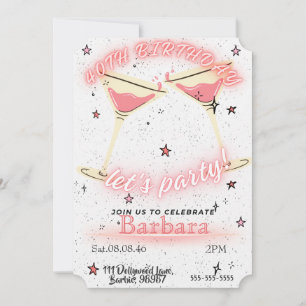 Pink Cocktail 40th Birthday Invitation
