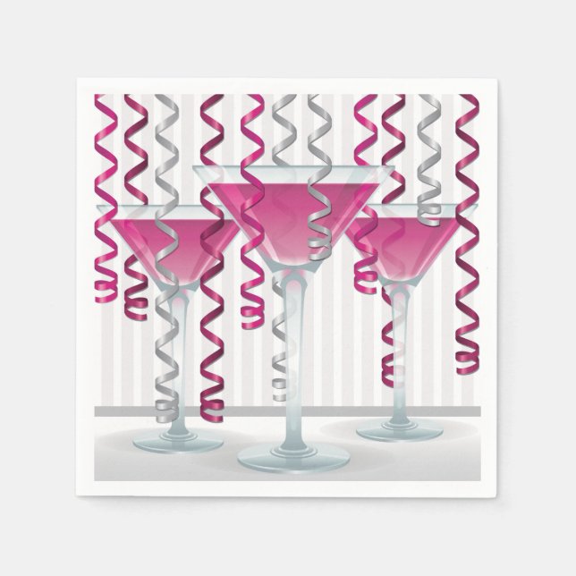 Pink cocktail and ribbon paper napkins (Front)