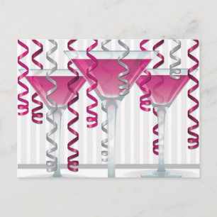 Pink cocktail and ribbon postcard