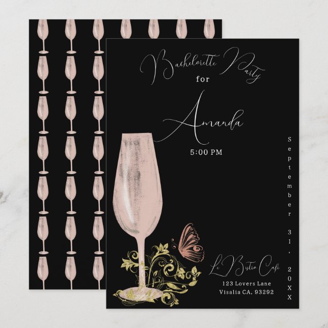 Pink Cocktail Bachelorette Party Invitation (Front/Back)