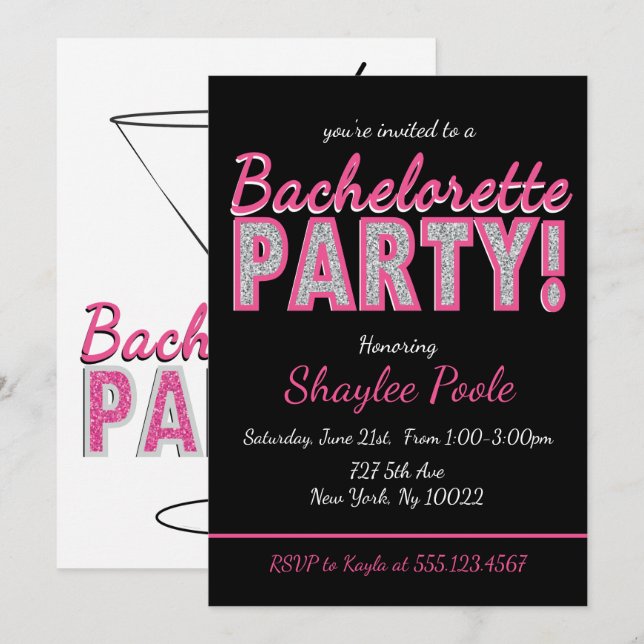 Pink Cocktail, Bachelorette Party Invitations (Front/Back)