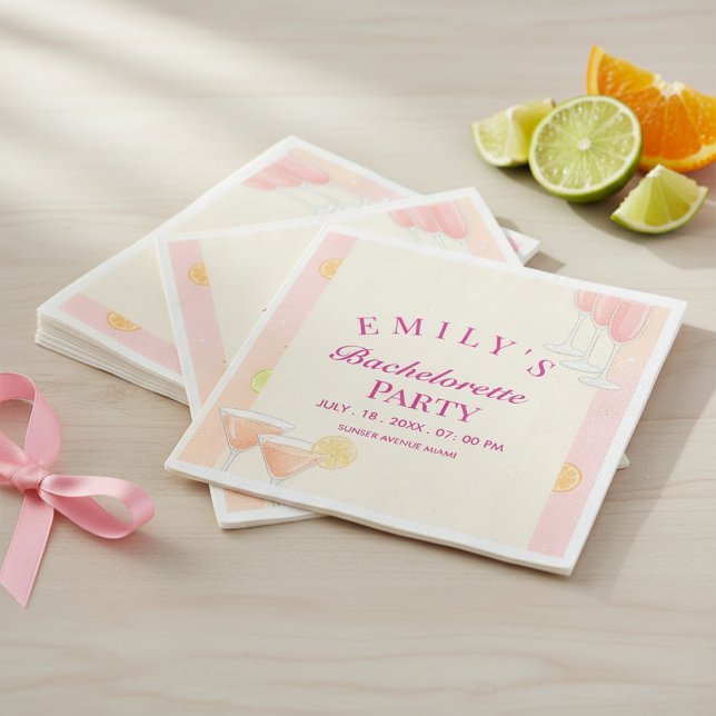 Pink Cocktail Bachelorette Party Napkins (Creator Uploaded)