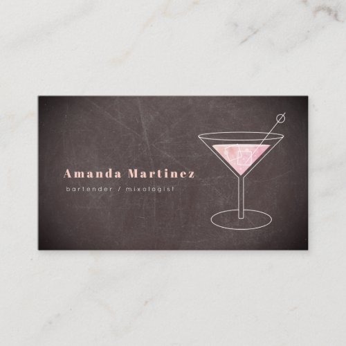 Pink Cocktail Bartender Mixologist Chalkboard Business Card