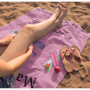 Pink Cocktail Beach Party Wedding Favor  Towel