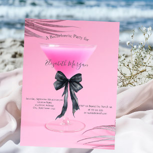  Pink Cocktail Black Bow Bachelorette Party Invitation
