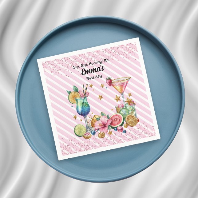 Pink Cocktail Candy Glitter Birthday Napkins (Creator Uploaded)