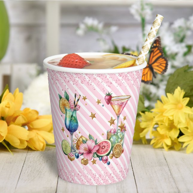 Pink Cocktail Candy Glitter Birthday Paper Cups (Creator Uploaded)