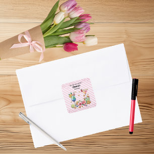 Pink Cocktail Candy Glitter Birthday Square Sticker