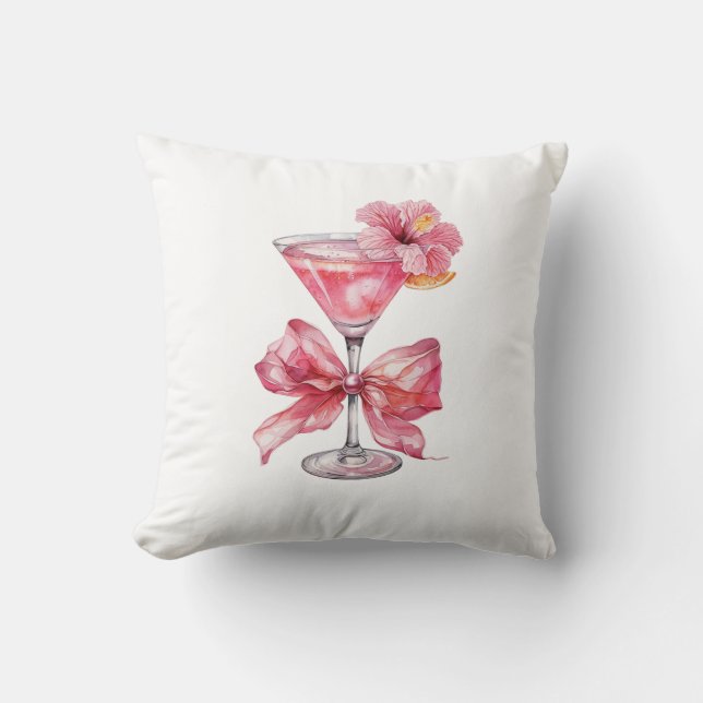Pink Cocktail Decorative Throw Pillow (Front)