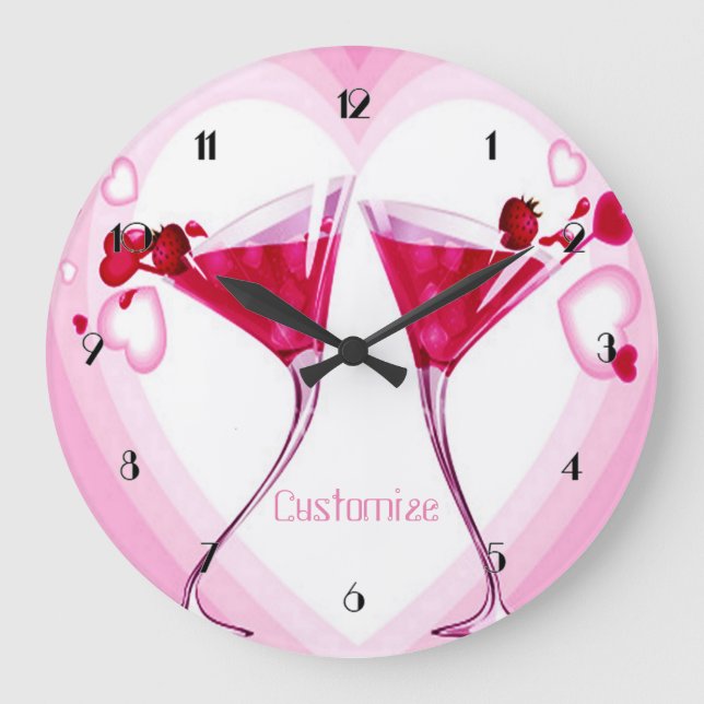 Pink Cocktail Glasses Round Wall Clock (Front)